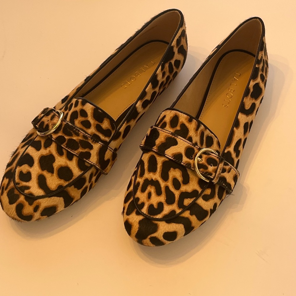 Talbots calf hair leopard loafers